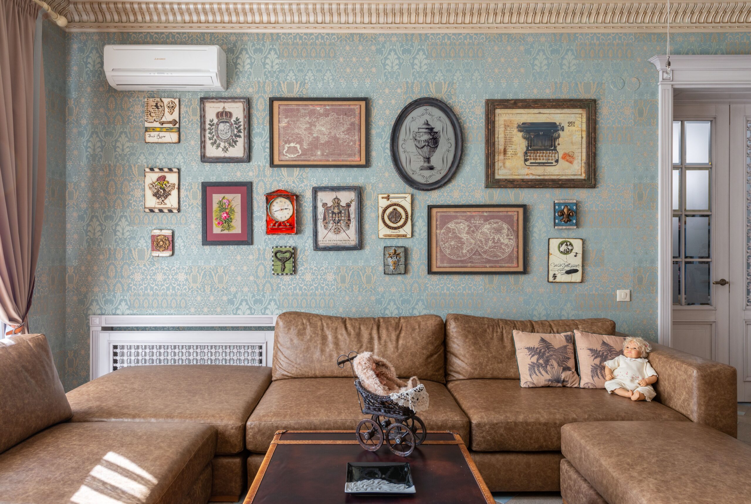 Cluttered living room wall